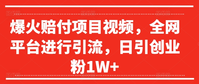 爆火赔付项目视频,全网平台进行引流,日引创业粉1W+【揭秘】-淘金日记