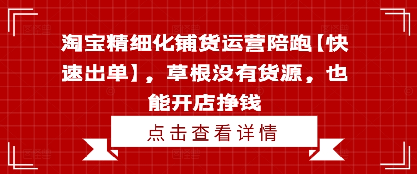 淘宝精细化铺货运营陪跑【快速出单】,草根没有货源,也能开店挣钱-淘金日记