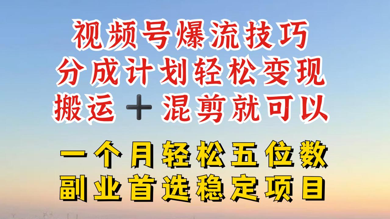 视频号分成最暴力赛道，几分钟出一条原创，最强搬运+混剪新方法，谁做谁爆【揭秘】-淘金日记