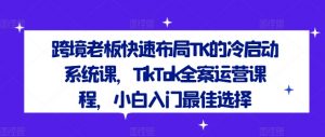 跨境老板快速布局TK的冷启动系统课,TikTok全案运营课程,小白入门最佳选择-淘金日记
