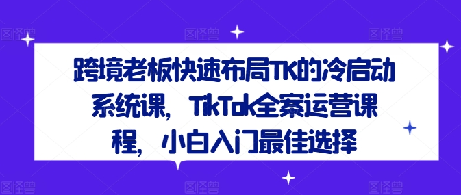 跨境老板快速布局TK的冷启动系统课，TikTok全案运营课程，小白入门最佳选择-淘金日记