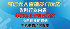微信无人直播冷门玩法，告别行业内卷，单日轻松变现四位数，小白的创业首选【揭秘】-淘金日记
