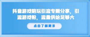 抖音游戏陪玩引流专题分享，引流游戏粉，流量供给足够大-淘金日记