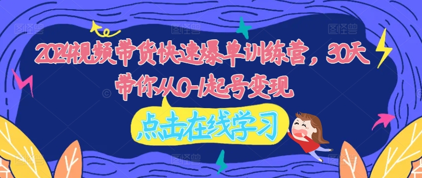 2024视频带货快速爆单训练营，30天带你从0-1起号变现-淘金日记
