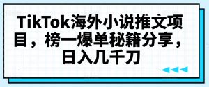 TikTok海外小说推文项目，榜一爆单秘籍分享，日入几千刀-淘金日记