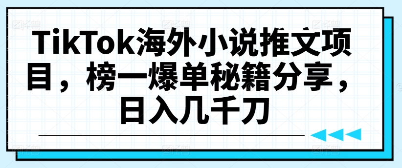 TikTok海外小说推文项目，榜一爆单秘籍分享，日入几千刀-淘金日记