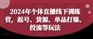 2024年个体直播训练营,起号、货源、单品打爆、投流等玩法-淘金日记