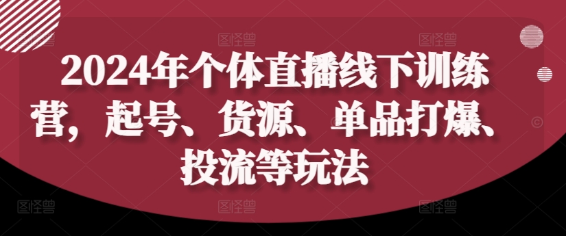 2024年个体直播训练营,起号、货源、单品打爆、投流等玩法-淘金日记