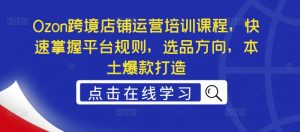 Ozon跨境店铺运营培训课程,快速掌握平台规则,选品方向,本土爆款打造-淘金日记