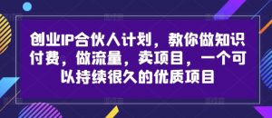 创业IP合伙人计划,教你做知识付费,做流量,卖项目,一个可以持续很久的优质项目-淘金日记