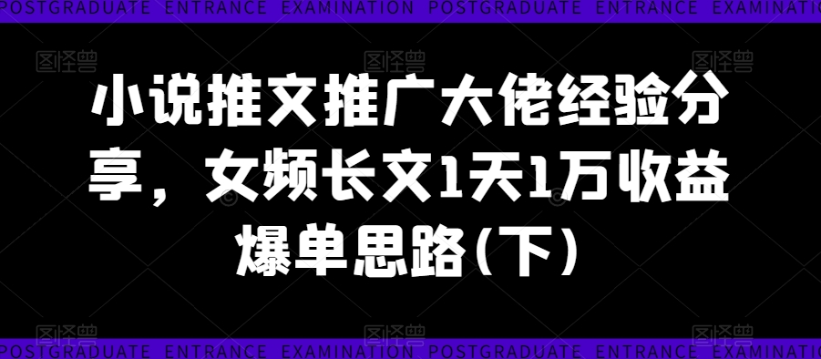 小说推文推广大佬经验分享，女频长文1天1万收益爆单思路(下)-淘金日记