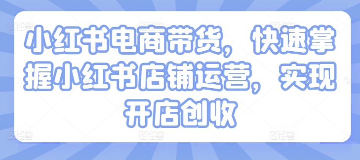 小红书电商带货，快速掌握小红书店铺运营，实现开店创收-淘金日记