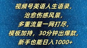 视频号英语人生语录,多重流量一网打尽,模板加持,30分钟出爆款,新手也能日入1000+【揭秘】-淘金日记