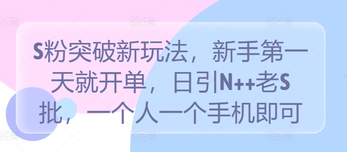 S粉突破新玩法，新手第一天就开单，日引N++老S批，一个人一个手机即可【揭秘】-淘金日记