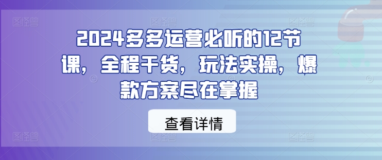 2024多多运营必听的12节课,全程干货,玩法实操,爆款方案尽在掌握-淘金日记