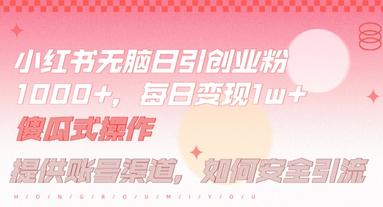 小红书无脑每日引流创业粉500+,小白每天只花半小时,躺赚长尾收益【揭秘】-淘金日记