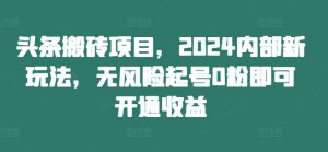 头条搬砖项目，2024内部新玩法，无风险起号0粉即可开通收益-淘金日记