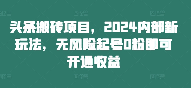 头条搬砖项目，2024内部新玩法，无风险起号0粉即可开通收益-淘金日记