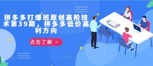 拼多多打爆班原创高阶技术第39期,拼多多低价高利方向-淘金日记