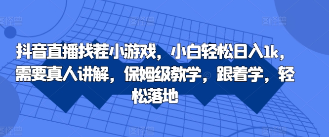 抖音直播找茬小游戏，小白轻松日入1k，需要真人讲解，保姆级教学，跟着学，轻松落地【揭秘】-淘金日记