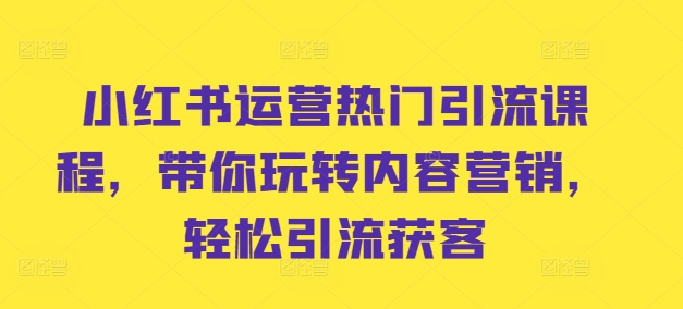 小红书运营热门引流课程,带你玩转内容营销,轻松引流获客-淘金日记