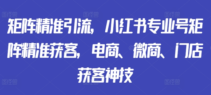 矩阵精准引流,小红书专业号矩阵精准获客,电商、微商、门店获客神技-淘金日记