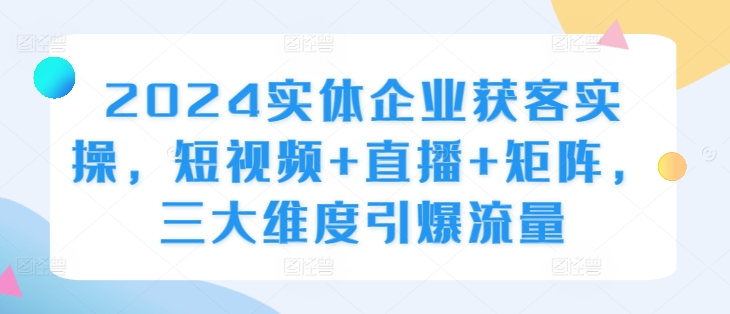 2024实体企业获客实操,短视频+直播+矩阵,三大维度引爆流量-淘金日记