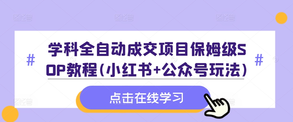 学科全自动成交项目保姆级SOP教程(小红书+公众号玩法)含资料-淘金日记