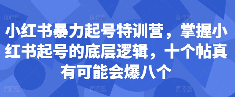 小红书暴力起号特训营,掌握小红书起号的底层逻辑,十个帖真有可能会爆八个-淘金日记