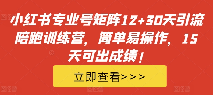 小红书专业号矩阵12+30天引流陪跑训练营,简单易操作,15天可出成绩!-淘金日记