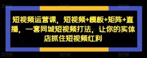 短视频运营课，短视频+模板+矩阵+直播，一套同城短视频打法，让你的实体店抓住短视频红利-淘金日记