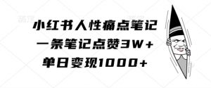 小红书人性痛点笔记,一条笔记点赞3W+,单日变现1k-淘金日记