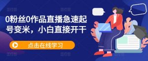 0粉丝0作品直播急速起号变米，小白直接开干-淘金日记