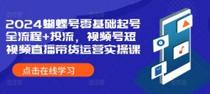 2024蝴蝶号零基础起号全流程+投流，视频号短视频直播带货运营实操课-淘金日记