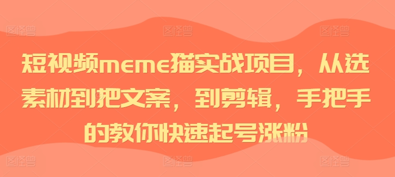 短视频meme猫实战项目,从选素材到把文案,到剪辑,手把手的教你快速起号涨粉-淘金日记