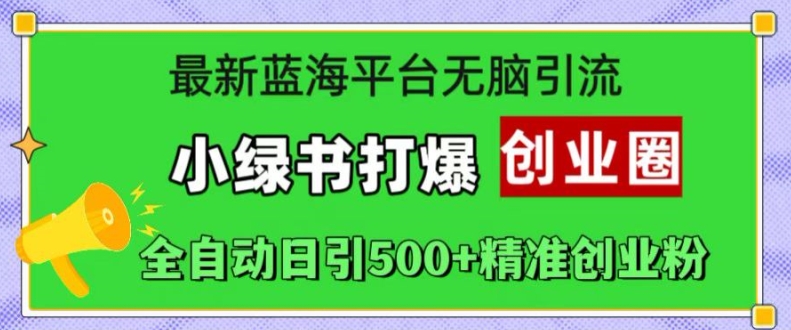 最新蓝海平台无脑引流,小绿书打爆创业圈,全自动日引500+精准创业粉-淘金日记