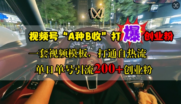 视频号“A种B收”打爆创业粉,一套视频模板打通自热流,单日单号引流200+创业粉-淘金日记