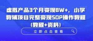 虚拟产品3个月变现8W+,小学教辅项目完整变现SOP操作教程(教程+资料)-淘金日记