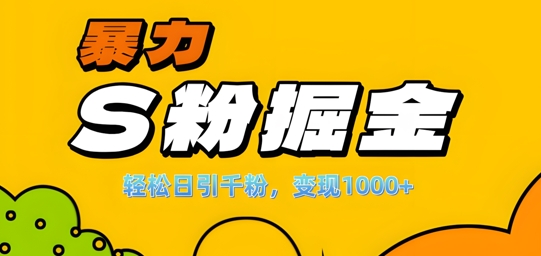 单人单机日引千粉，变现1k+，S粉流量掘金计划攻略【揭秘】-淘金日记