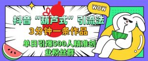 抖音葫芦式引流法，三分钟一条作品，单日引爆抖音500人精准创业粉丝群【揭秘】-淘金日记