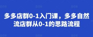 多多店群0-1入门课,多多自然流店群从0-1的思路流程-淘金日记