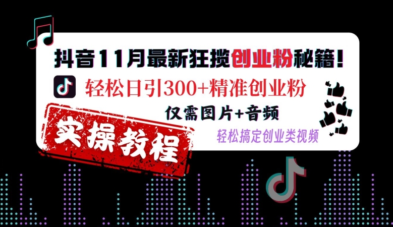 抖音11月最新狂揽创业粉秘籍,轻松日引300+精准创业粉,仅需图片+音频,轻松搞定创业类视频-淘金日记