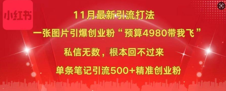 小红书11月最新图片打粉,一张图片引爆创业粉,“预算4980带我飞”,单条引流500+精准创业粉-淘金日记