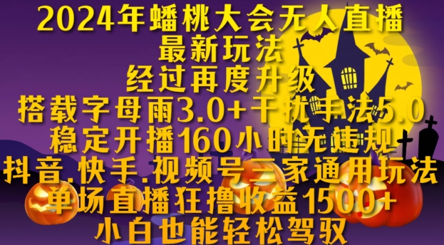 2024年蟠桃大会无人直播最新玩法,稳定开播160小时无违规,抖音、快手、视频号三家通用玩法【揭秘】-淘金日记