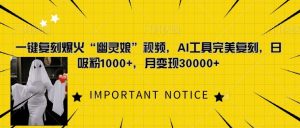 一键复刻爆火“幽灵娘”视频,AI工具完美复刻,日吸粉1000+,月变现过W-淘金日记