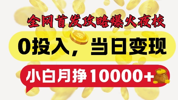 全网首发爆火夜校,0投入,当日变现,小白轻松月入1w+【揭秘】-淘金日记