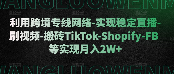 利用跨境专线网络-实现稳定直播-刷视频-搬砖TikTok-Shopify-FB等实现月入2W+【揭秘】-淘金日记