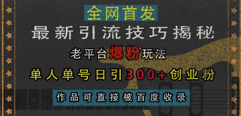 最新引流技巧揭秘,老平台爆粉玩法,单人单号日引300+创业粉,作品可直接被百度收录-淘金日记