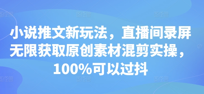 小说推文新玩法,直播间录屏无限获取原创素材混剪实操,100%可以过抖-淘金日记