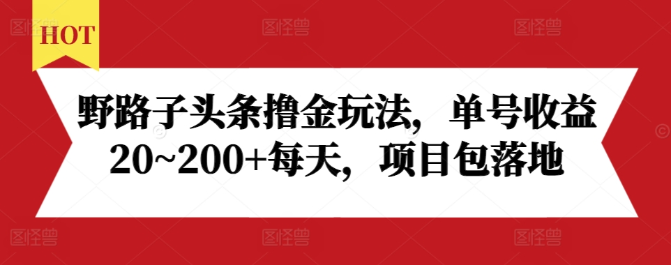 野路子头条撸金玩法，单号收益20~200+每天，项目包落地-淘金日记